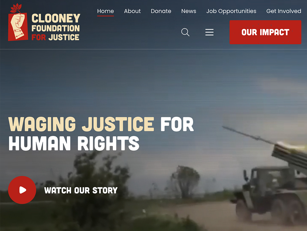 A screenshot of Clooney Foundation for Justice