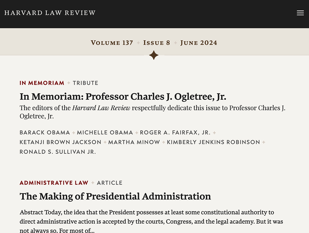 A screenshot of Harvard Law Review